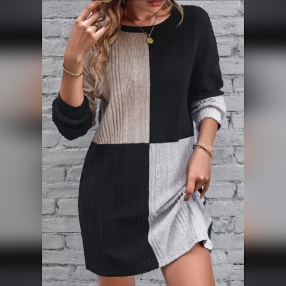Dresses & Skirts - 🌷LAST TWO!!  Black Ribbed Color Block Drop Shoulder Long Sleeve Mini Dress